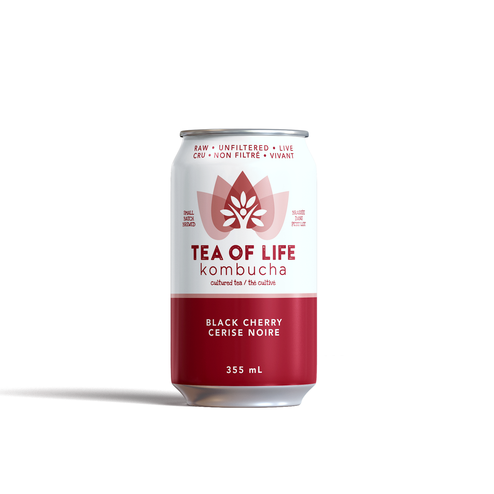Tea of Life kombucha can on a white background