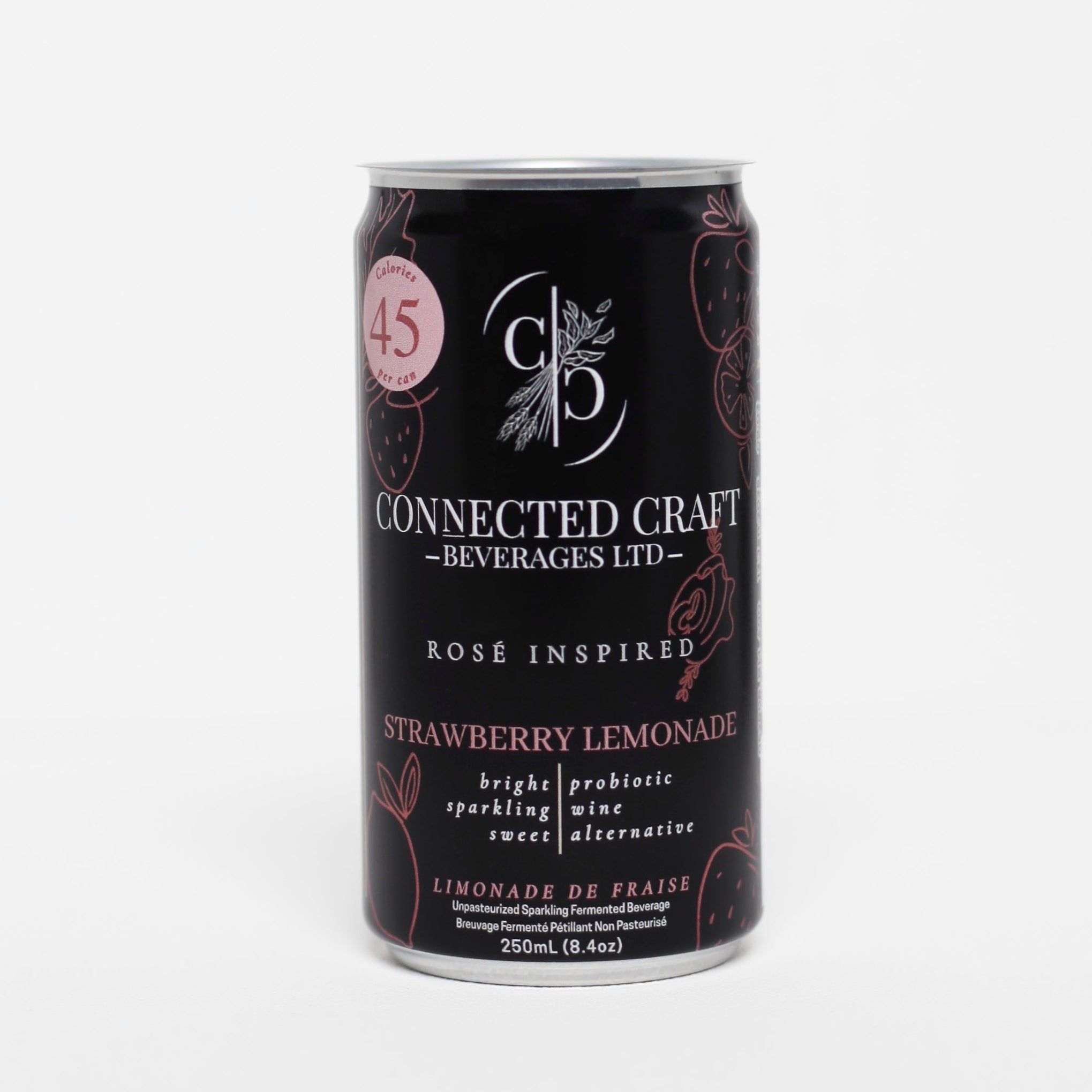 Connected Craft Beverages Strawberry Lemonade kombucha, 250mL can (official product photo)