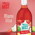 Twisted Mist Miami Vice bottle with fruit graphics on a pink background