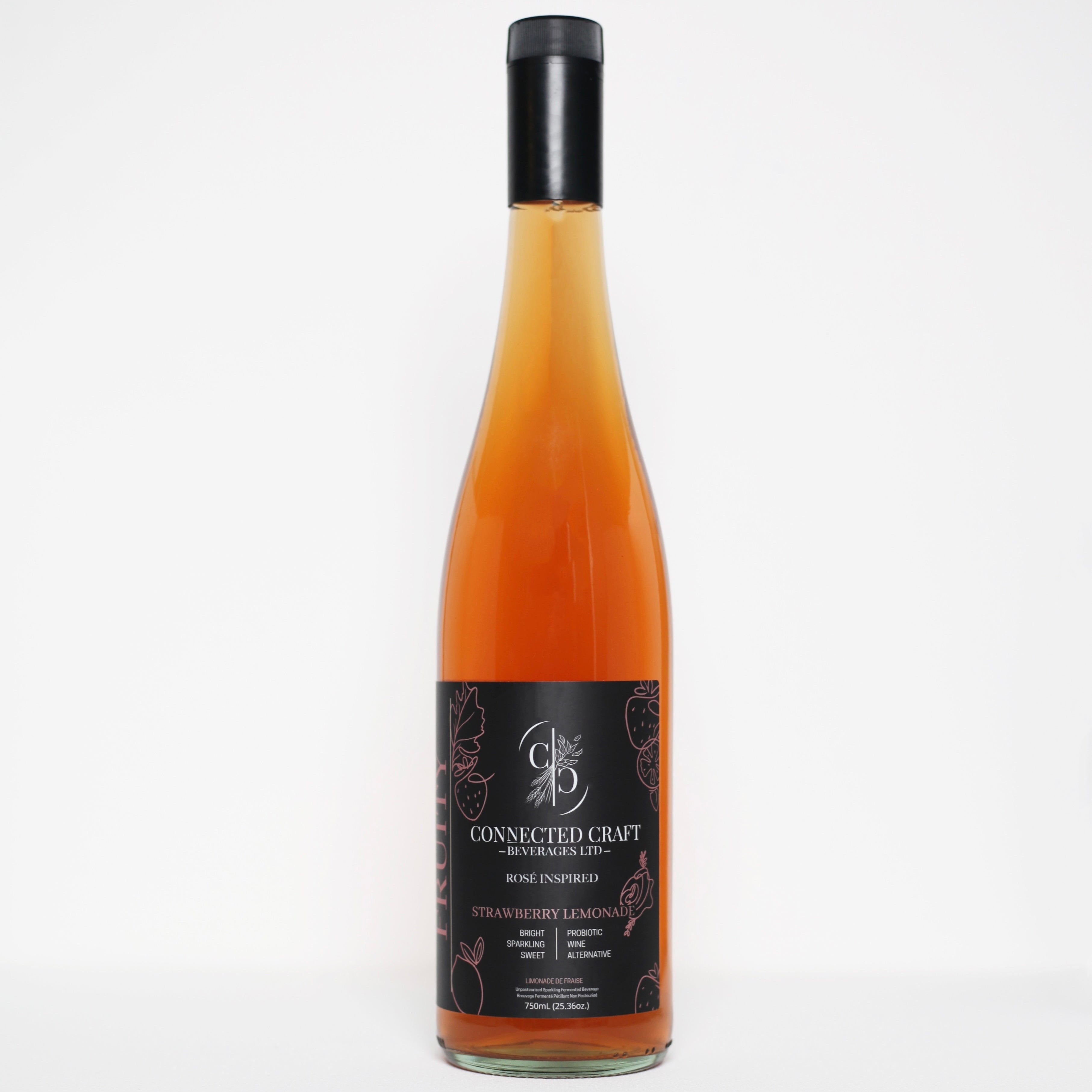 Connected Craft Beverages Strawberry Lemonade kombucha, 750mL bottle (official product photo)