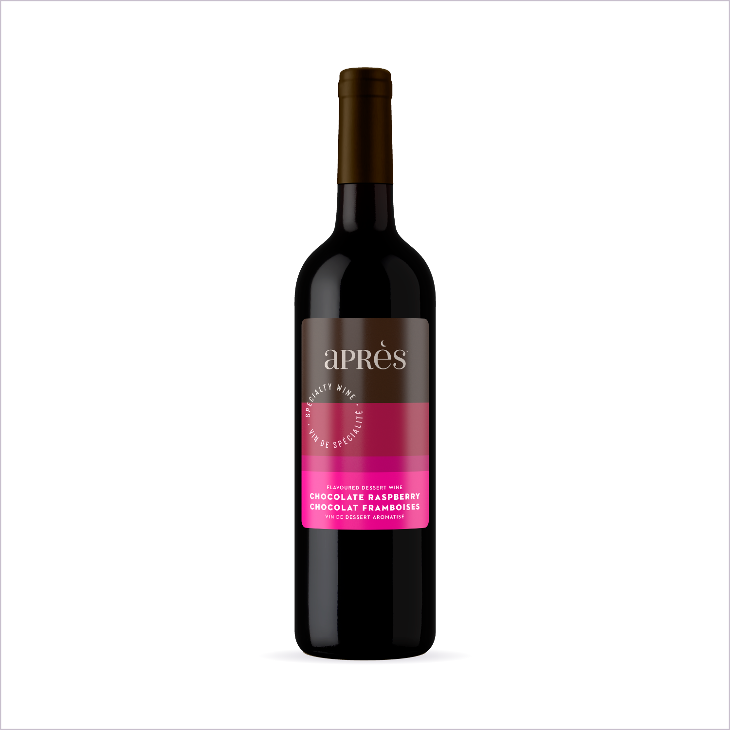 Apres Chocolate Raspberry Dessert Wine bottle on white