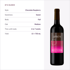 Apres Chocolate Raspberry Dessert Wine, at-a-glance spec card