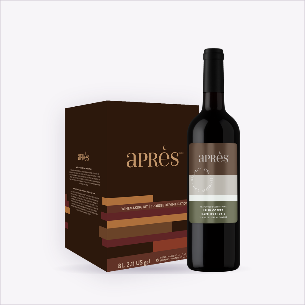 Apres Irish Coffee winemaking kit box with finished bottle