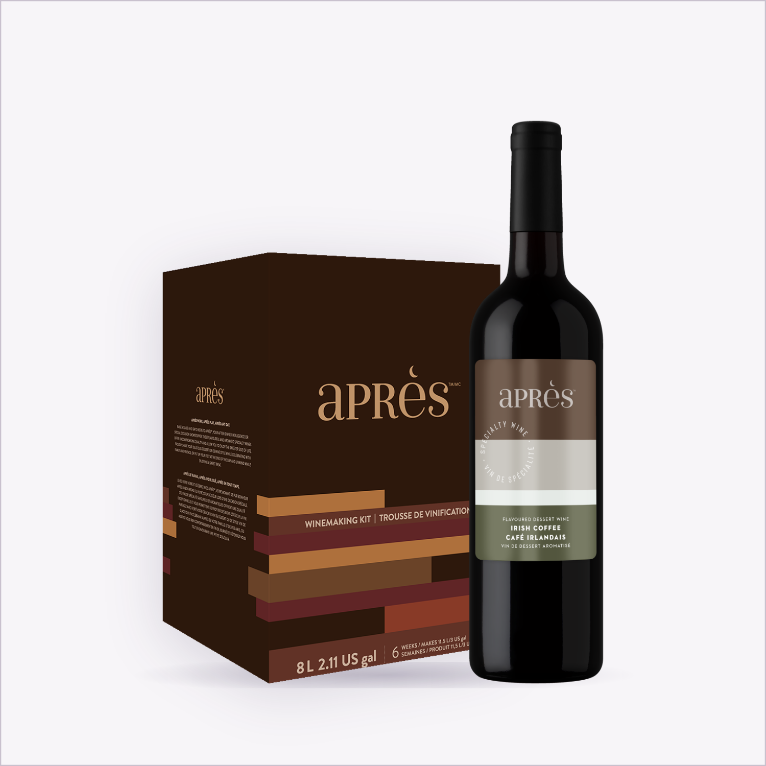 Apres Irish Coffee winemaking kit box with finished bottle