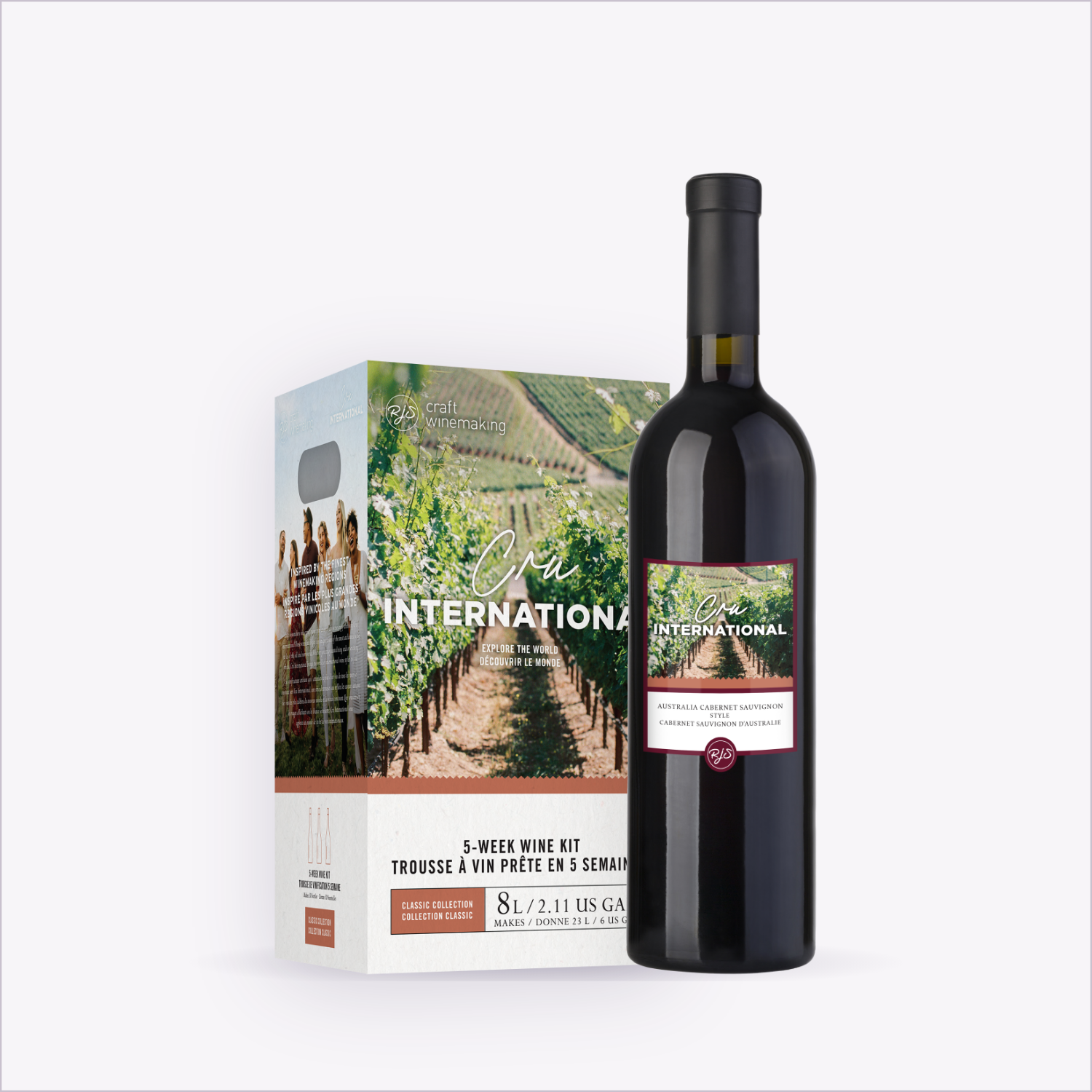 Cru International Cabernet Sauvignon — wine kit and bottle