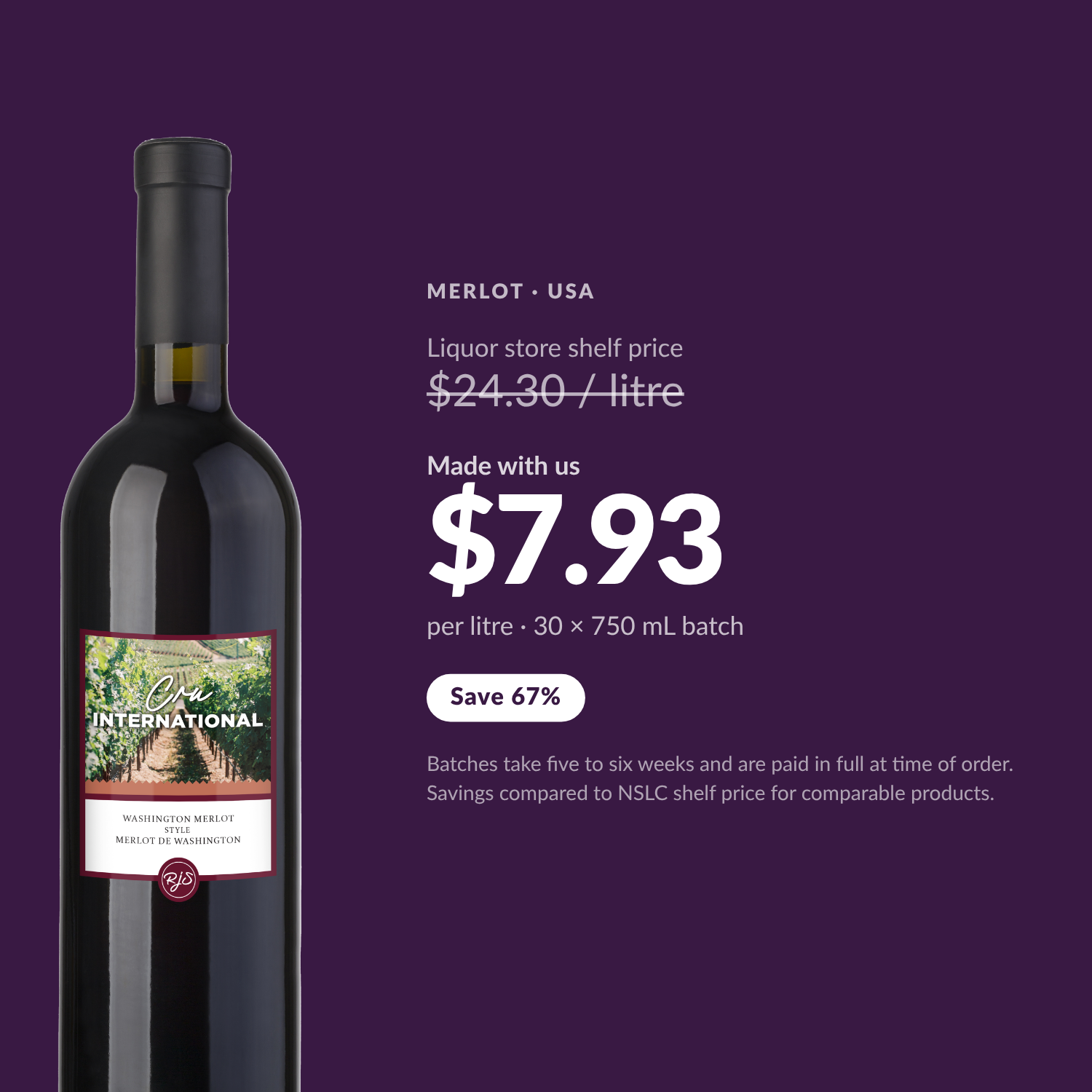 Cru International Washington Merlot — $7.93 per litre made with us