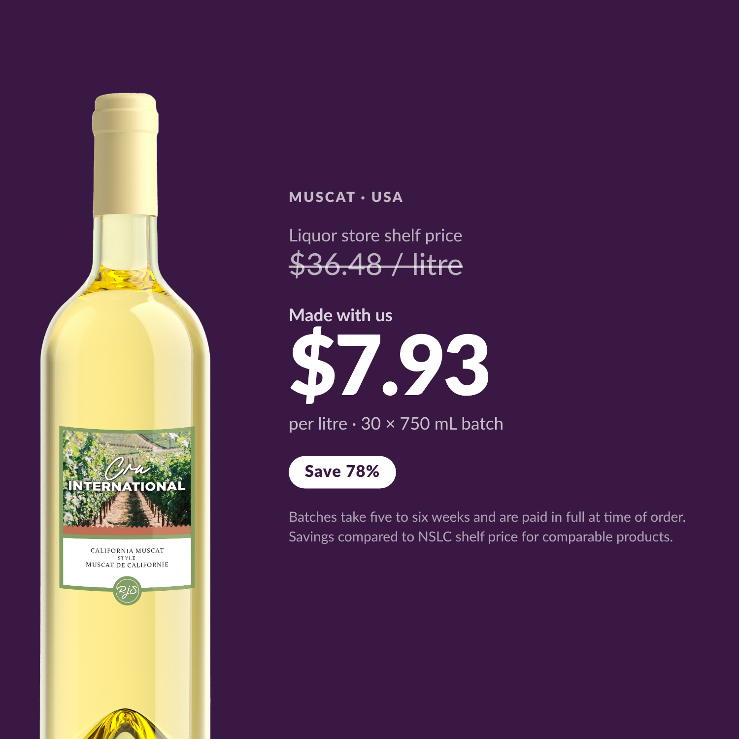 Cru International Muscat — $7.93 per litre made with us