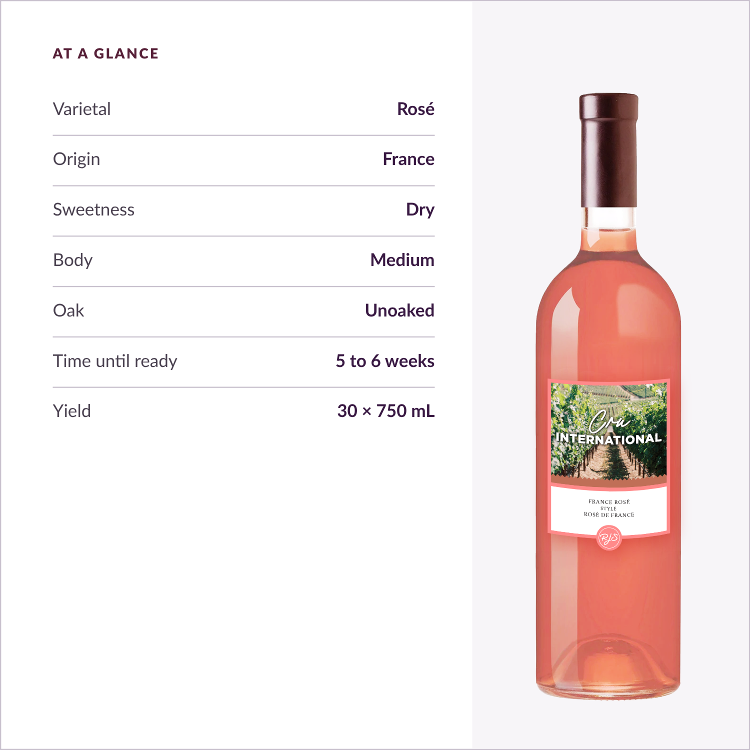 Cru International Rosé — at a glance specs