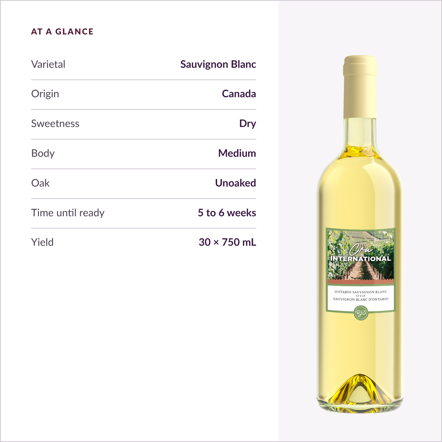 Cru International Sauvignon Blanc — at a glance specs