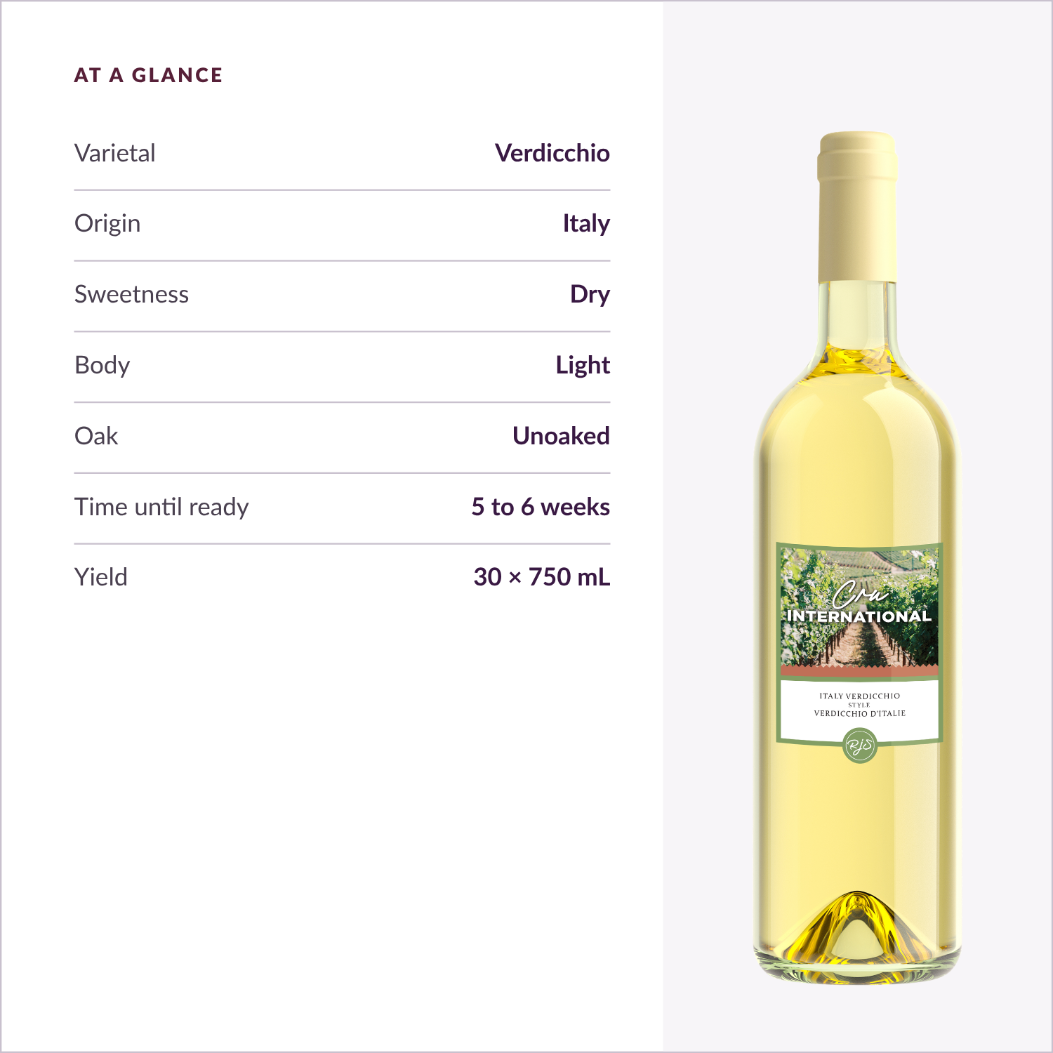 Cru International Verdicchio — at a glance specs