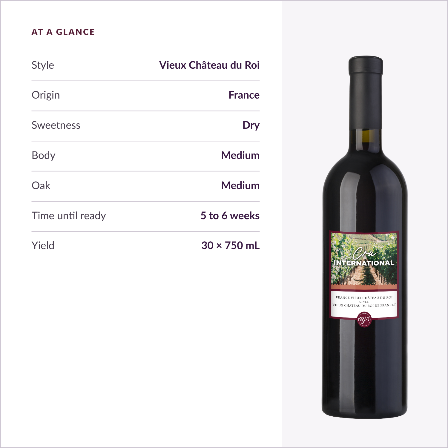 Cru International Vieux Château du Roi — at a glance specs