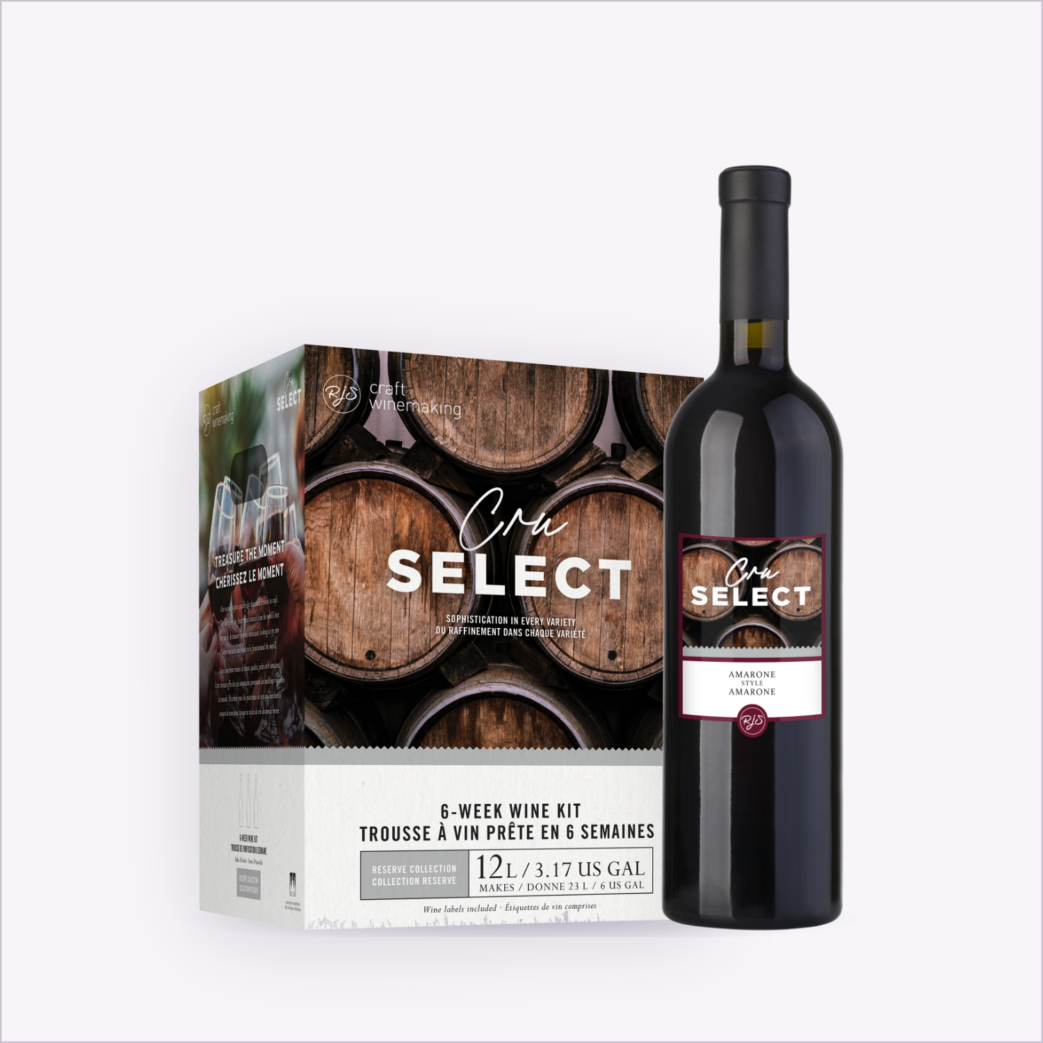 Cru Select Amarone wine kit box and finished bottle