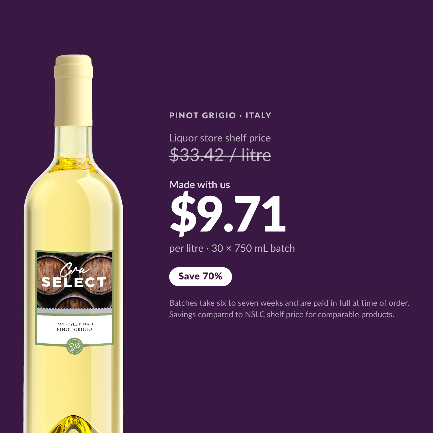 Cru Select Pinot Grigio — $9.71 per litre made with us, save 70%