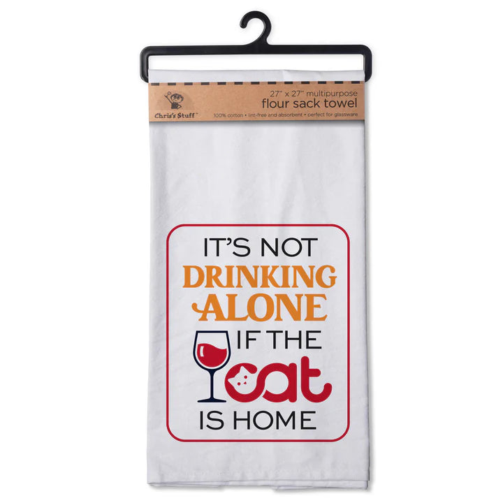 Flour Sack Towel - Not Drinking Alone - Cat