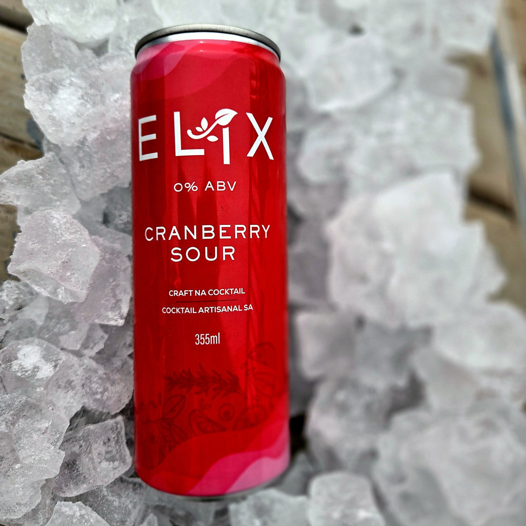 Elix Cranberry Sour can chilling on ice