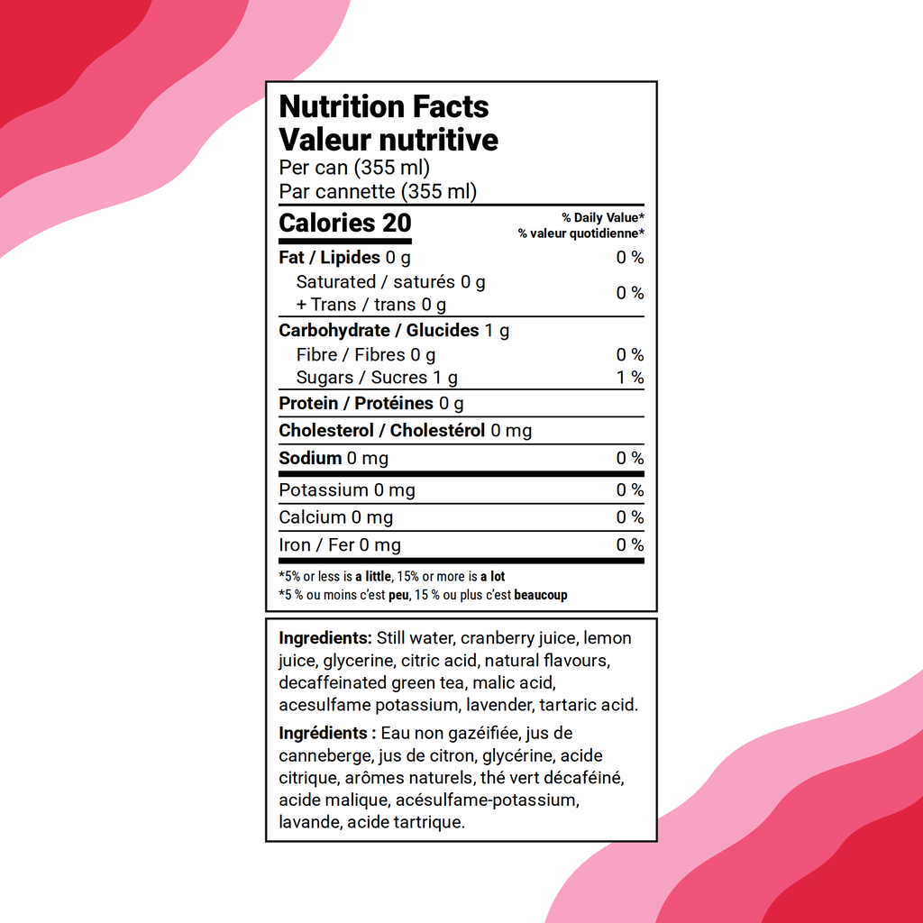 Elix Cranberry Sour Nutrition Facts table and ingredients, English and French