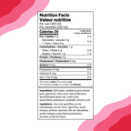 Elix Cranberry Sour Nutrition Facts table and ingredients, English and French