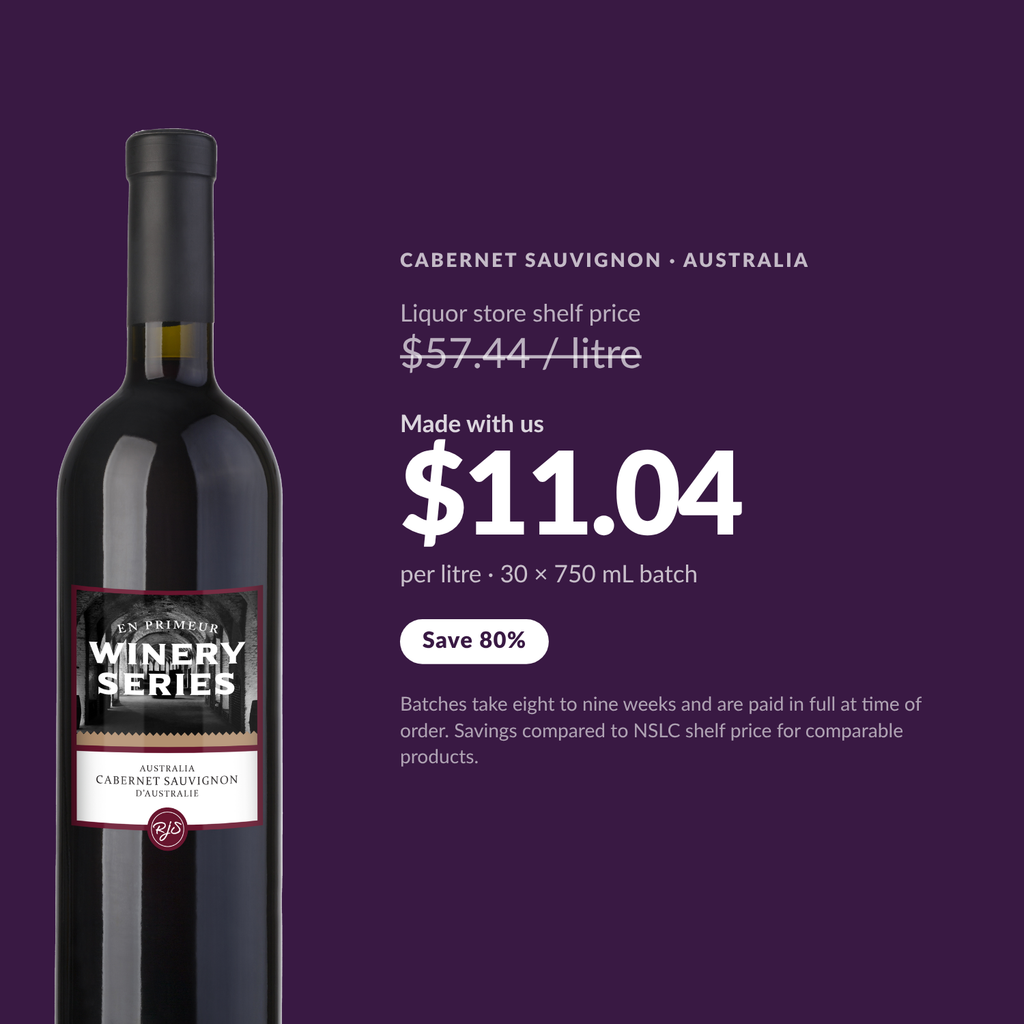 Savings callout: $11.04 per litre made with us versus $57.44 per litre liquor store shelf price, save 80 percent