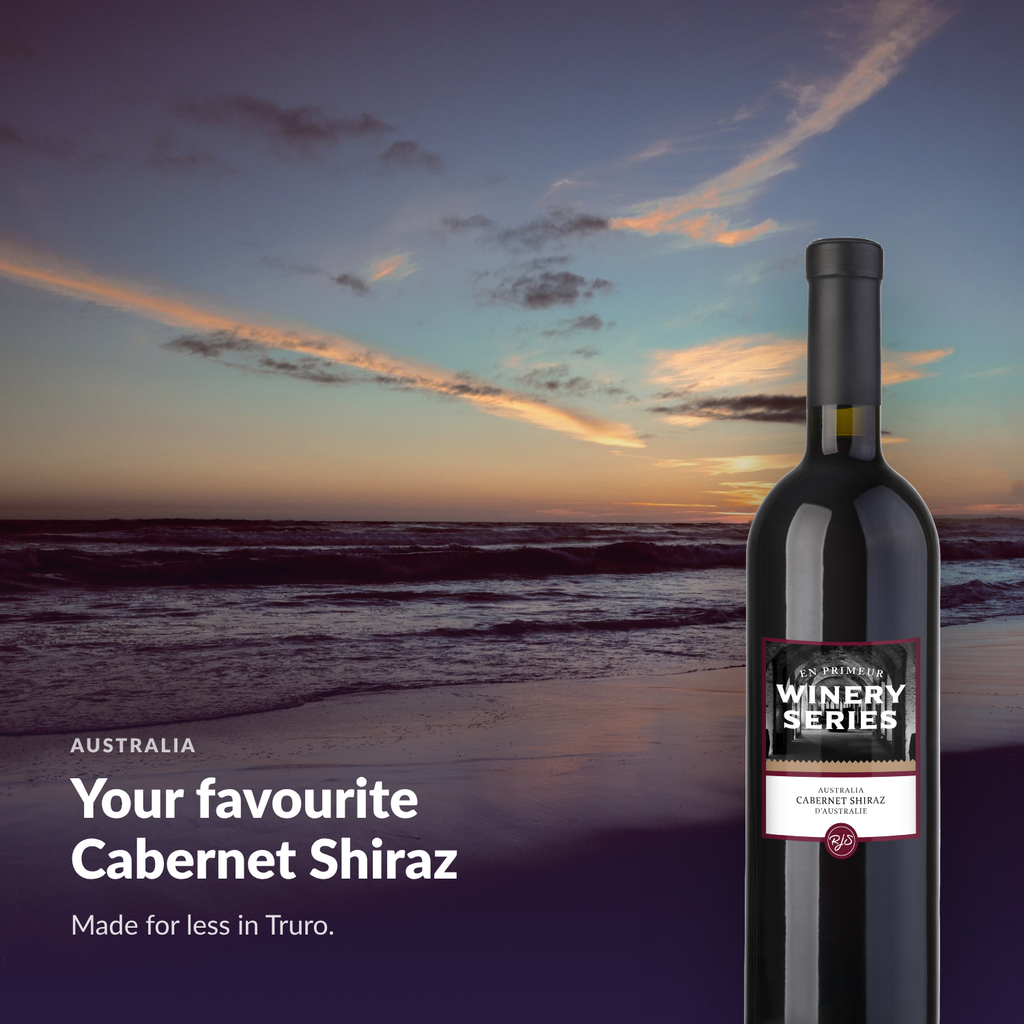 Bottle of En Primeur Winery Series Cabernet Shiraz in an Atlantic Canadian setting