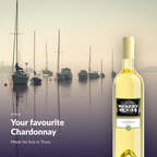 En Primeur Winery Series Chardonnay bottle against an Atlantic Canadian harbour at dawn