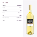 Chardonnay at a glance: Chile, dry, medium body, light oak, 6 to 7 weeks, 30 x 750 mL