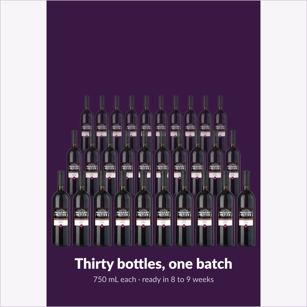 The batch: 30 bottles of Malbec produced by one En Primeur Winery Series kit