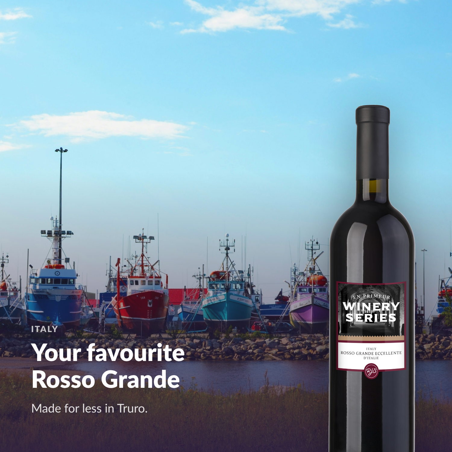 Bottle of En Primeur Winery Series Rosso Grande Eccellente in an Atlantic Canadian setting, made for less in Truro