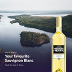 En Primeur Winery Series Sauvignon Blanc bottle against an Atlantic Canadian coastline