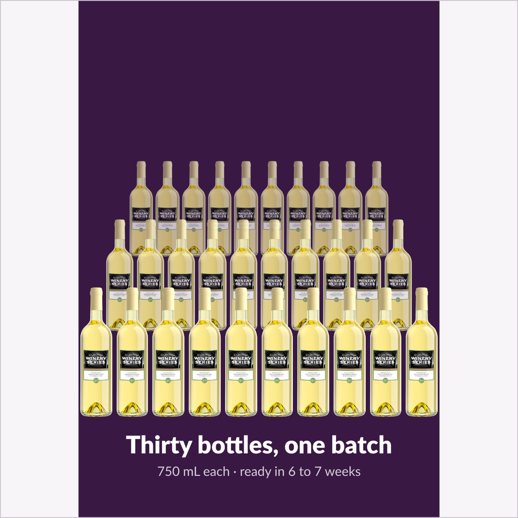 Thirty 750 mL bottles from one Sauvignon Blanc batch, ready in 6 to 7 weeks
