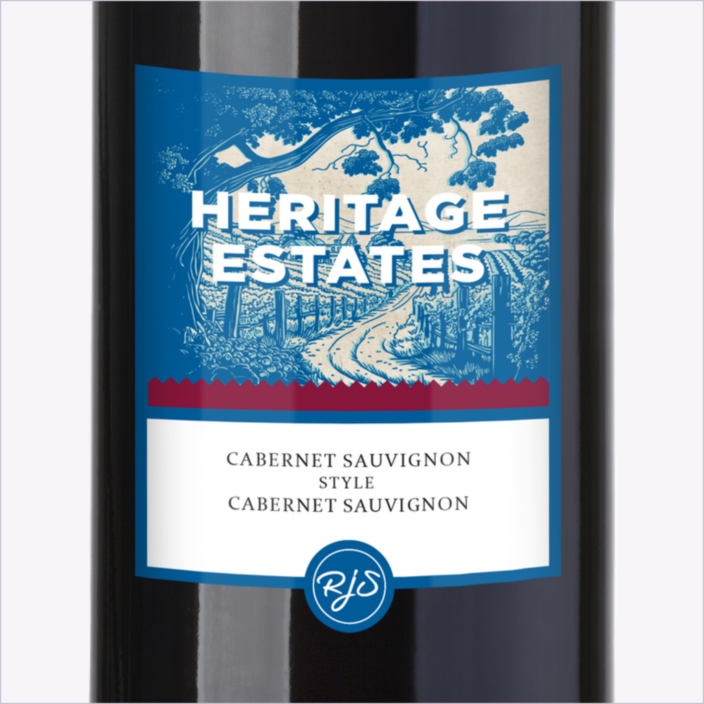 Close-up of the Heritage Estates Cabernet Sauvignon label