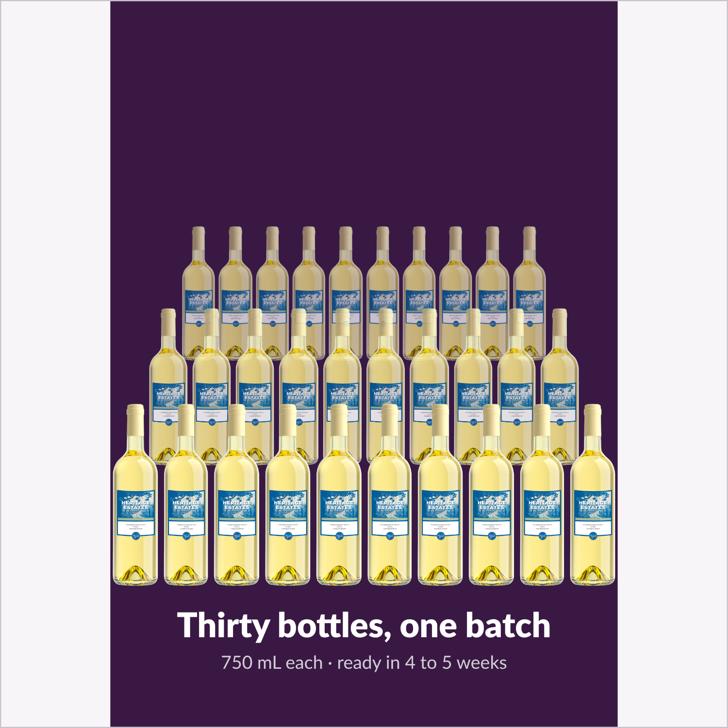 Thirty bottles of Heritage Estates Chardonnay from one batch