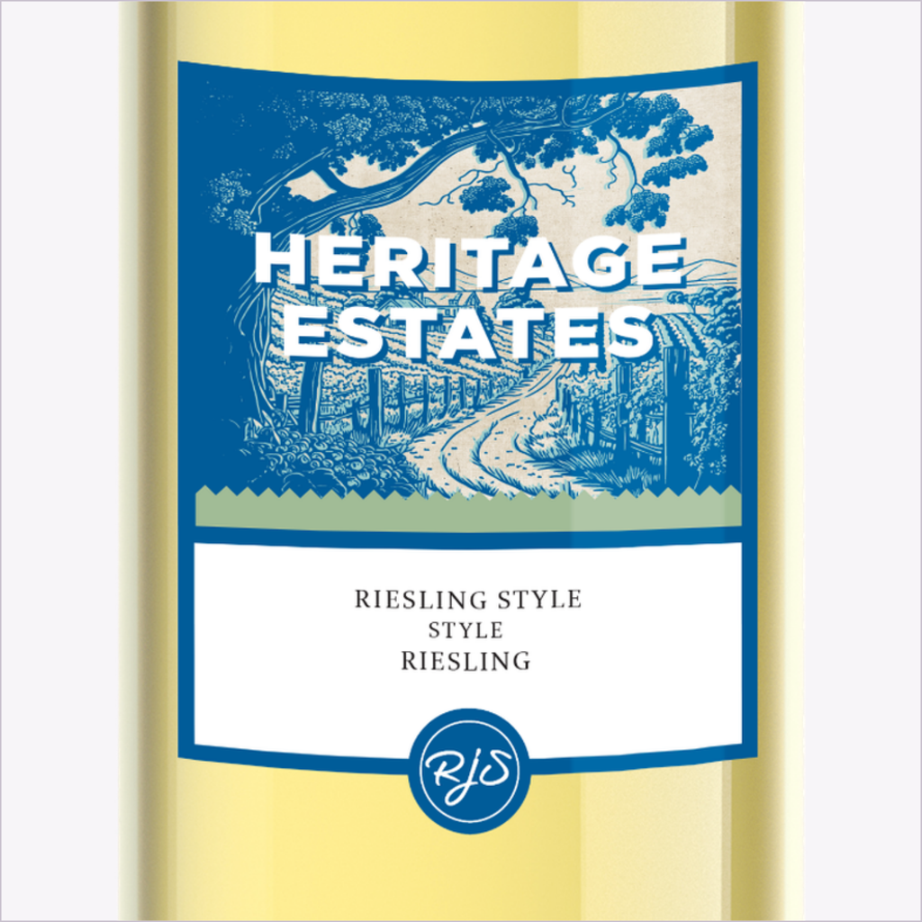 Close-up of the Heritage Estates Riesling label
