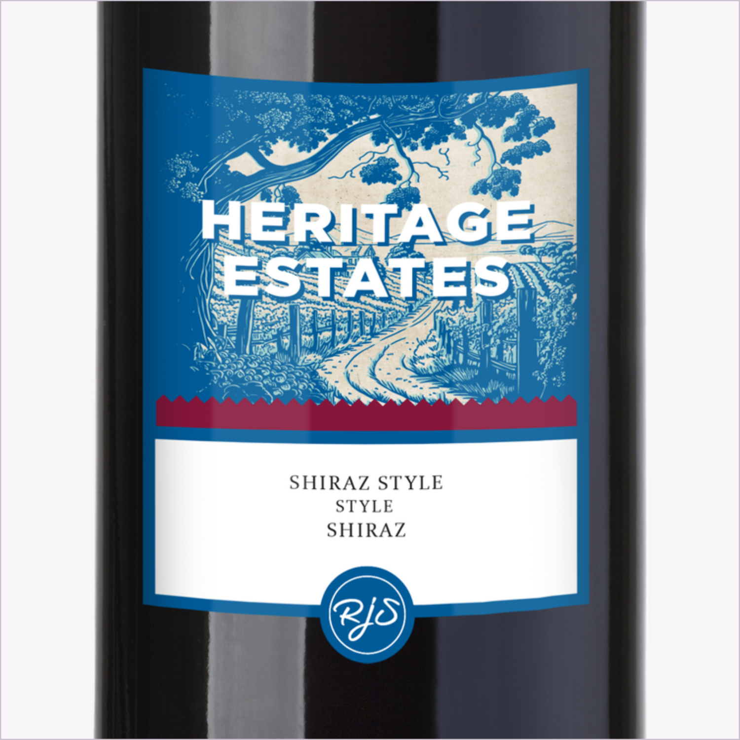 Close-up of the Heritage Estates Shiraz label