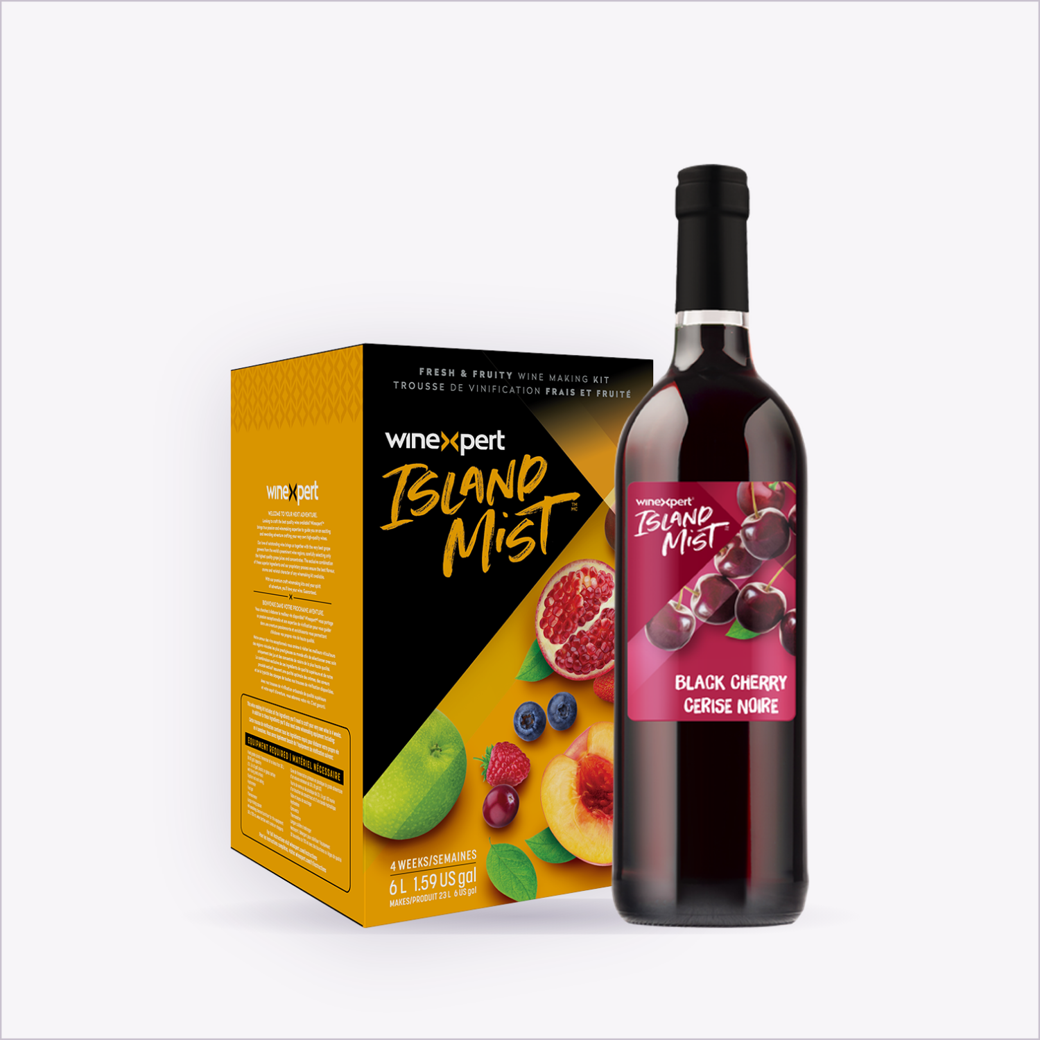 Island Mist Black Cherry wine kit and finished bottle