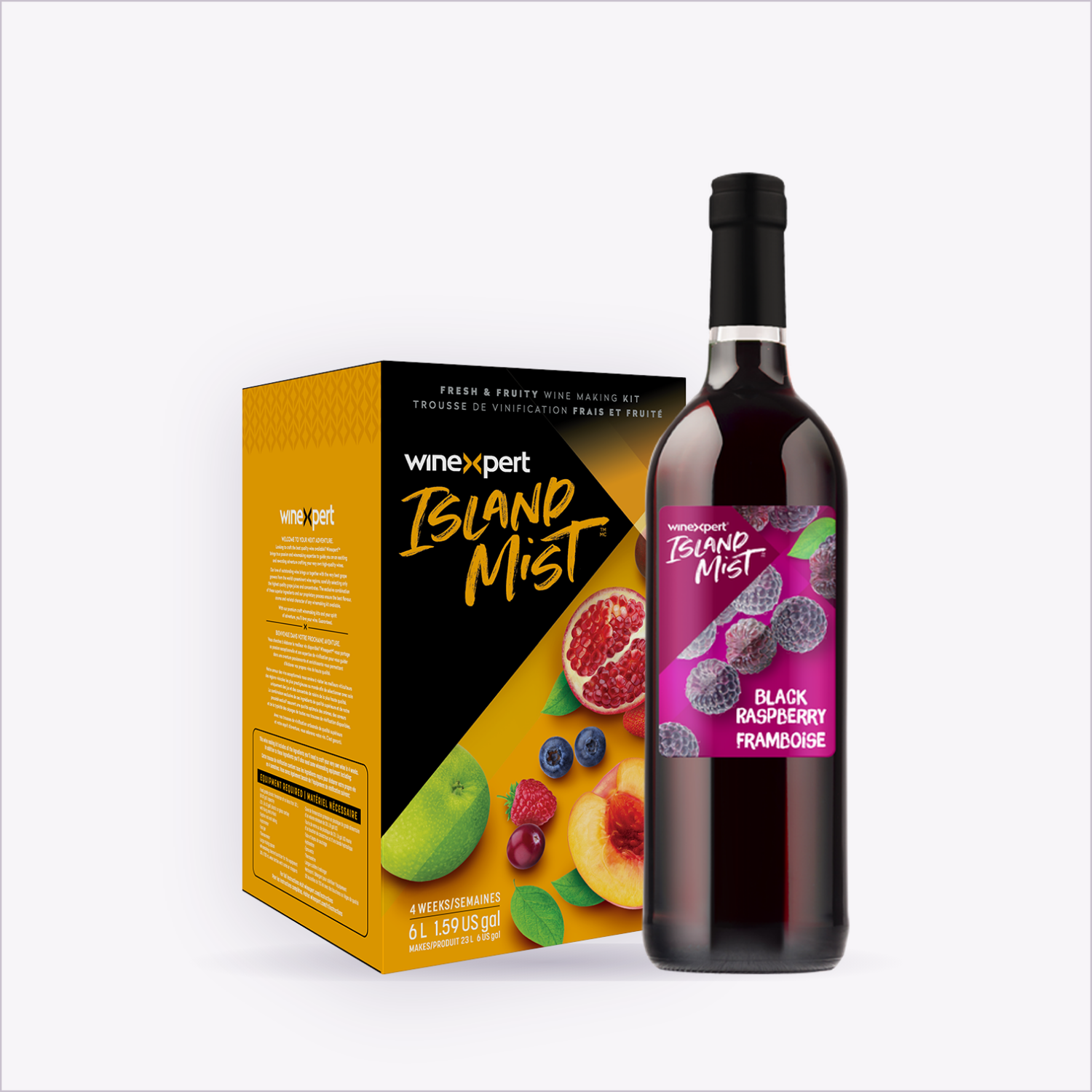 Island Mist Black Raspberry wine kit and finished bottle