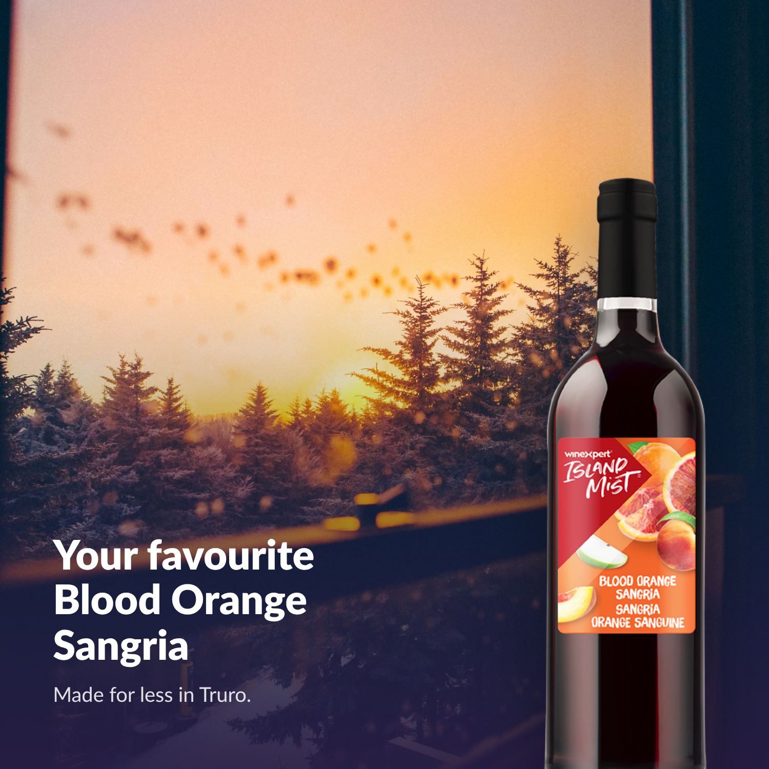 Island Mist Blood Orange Sangria bottle at sunset