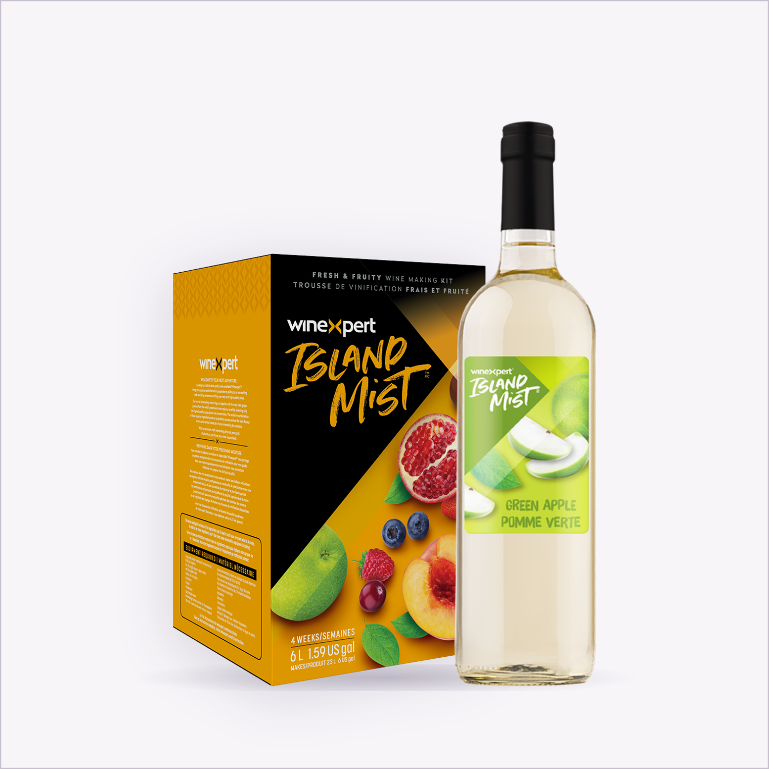 Island Mist Green Apple wine kit and finished bottle