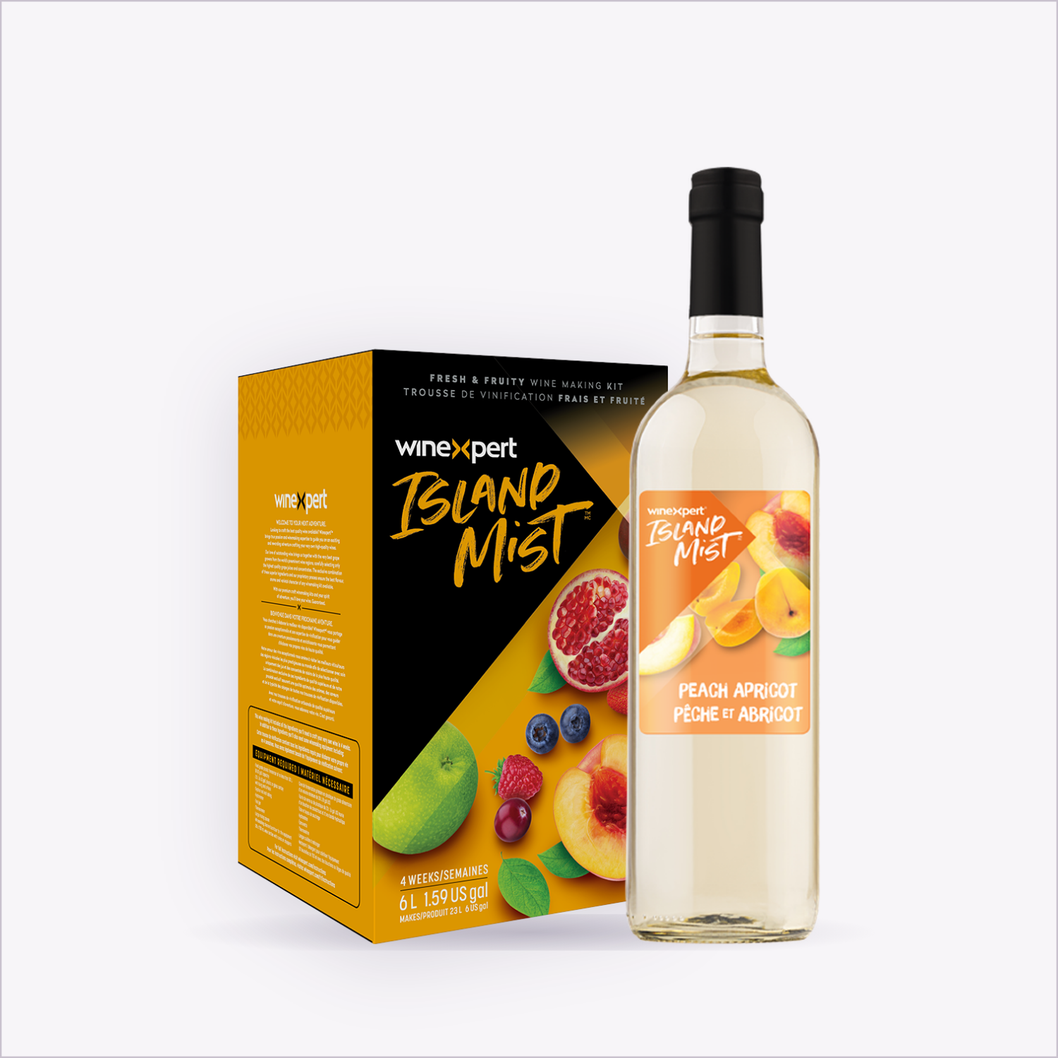 Island Mist Peach Apricot wine kit and finished bottle