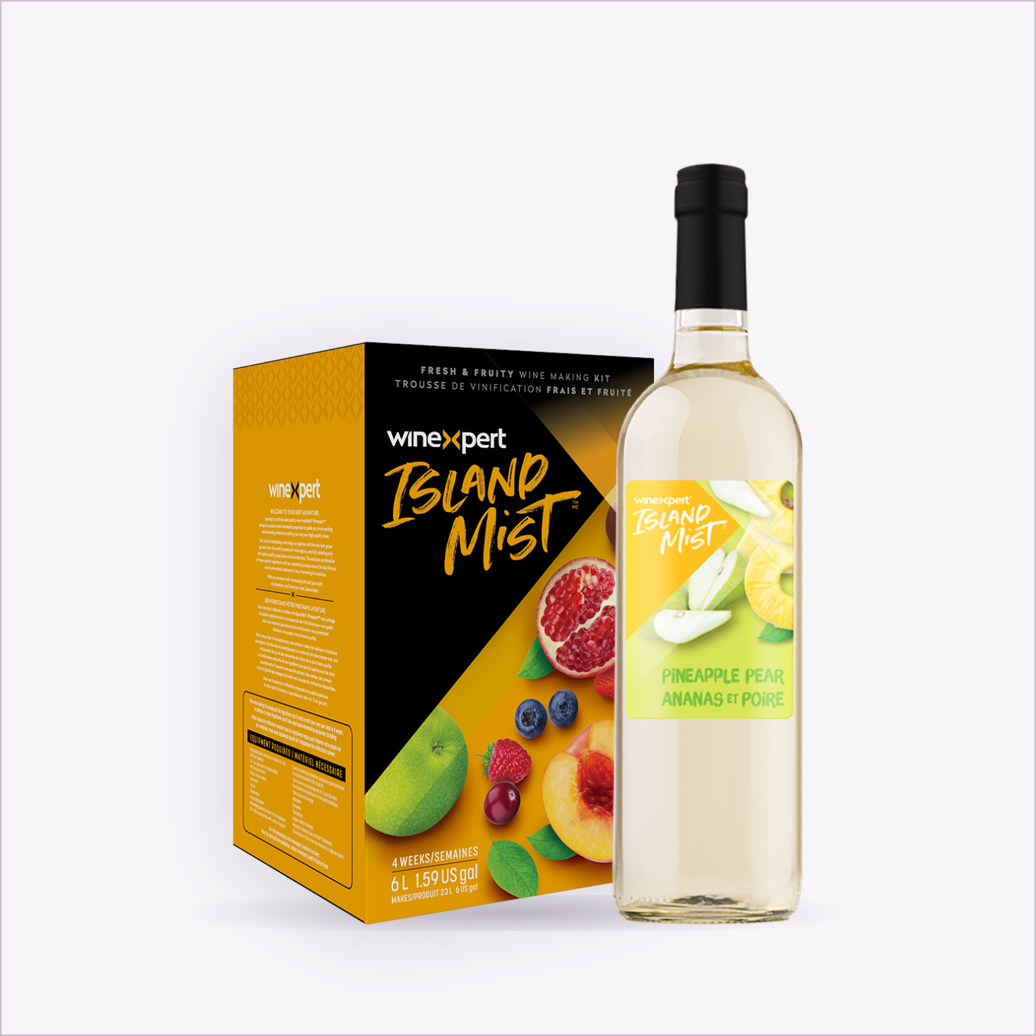 Island Mist Pineapple Pear wine kit and finished bottle