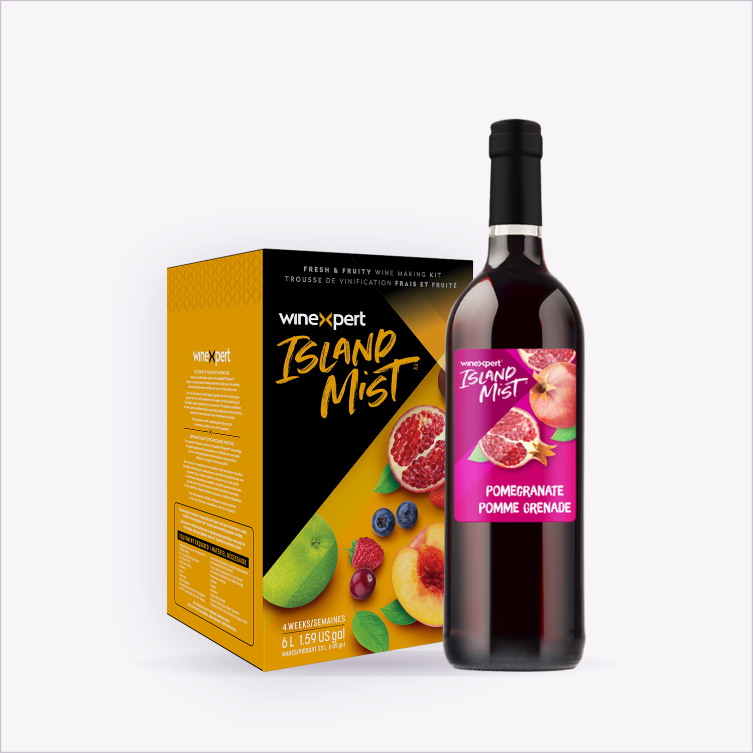 Island Mist Pomegranate wine kit and finished bottle