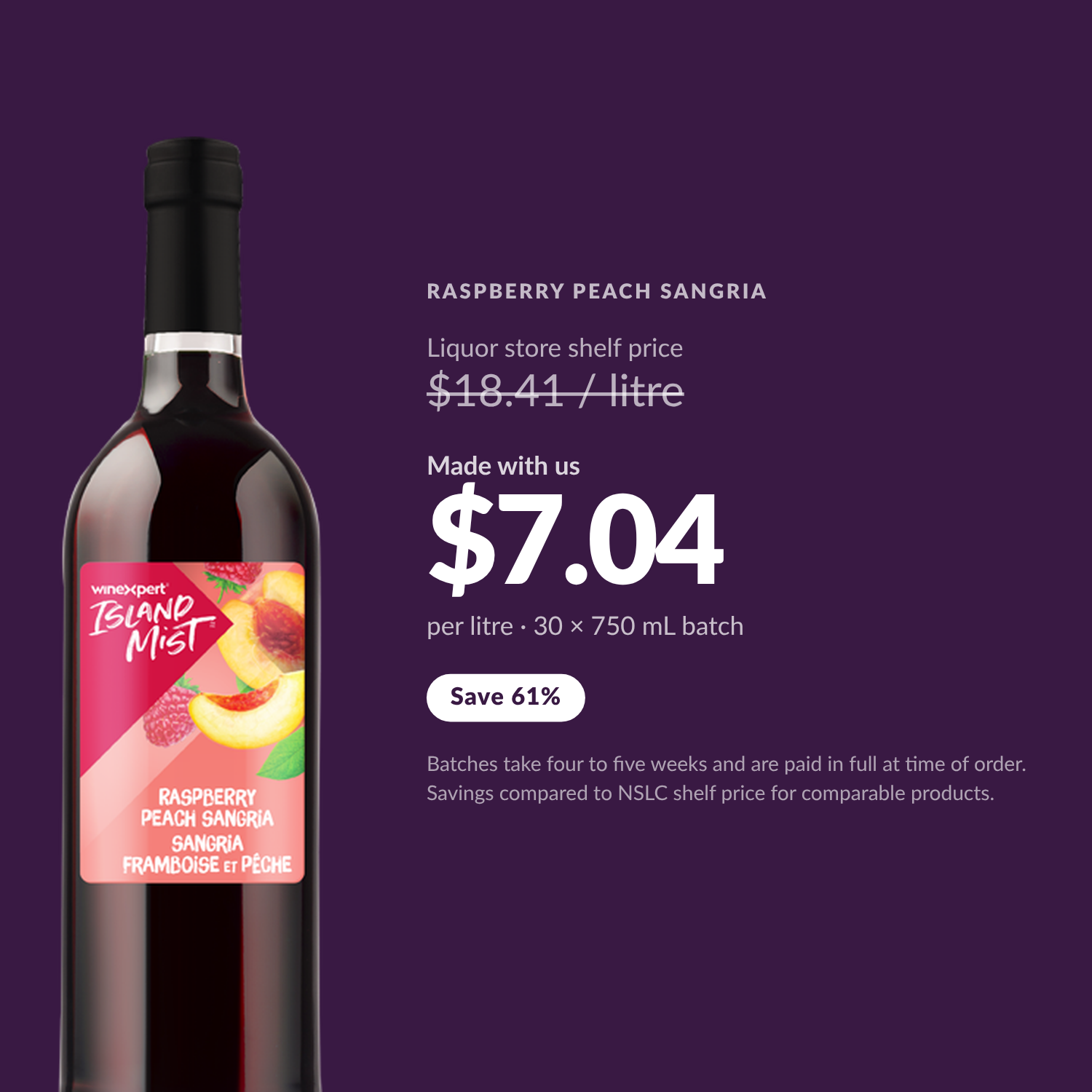 Island Mist Raspberry Peach Sangria $7.04 per litre made with us — Save 61%
