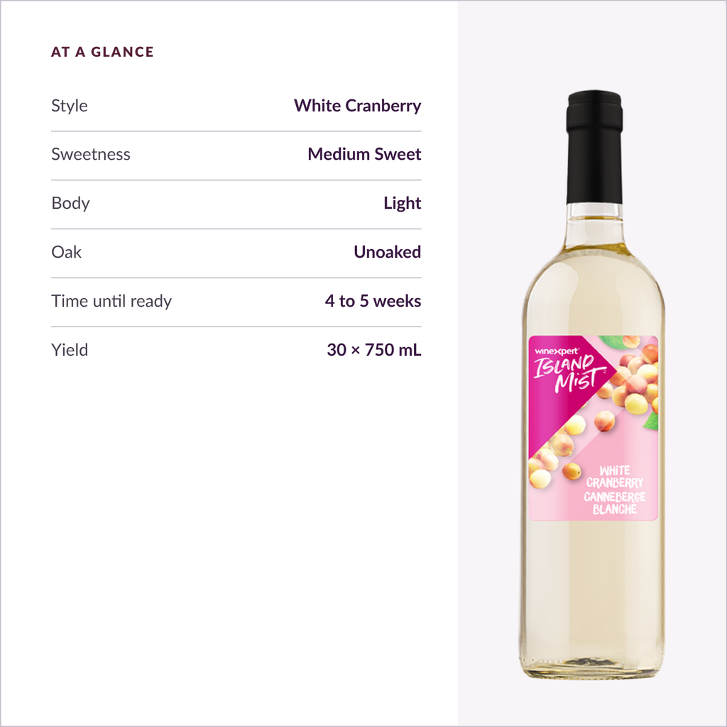 Island Mist White Cranberry at a glance: style, sweetness, body, time until ready