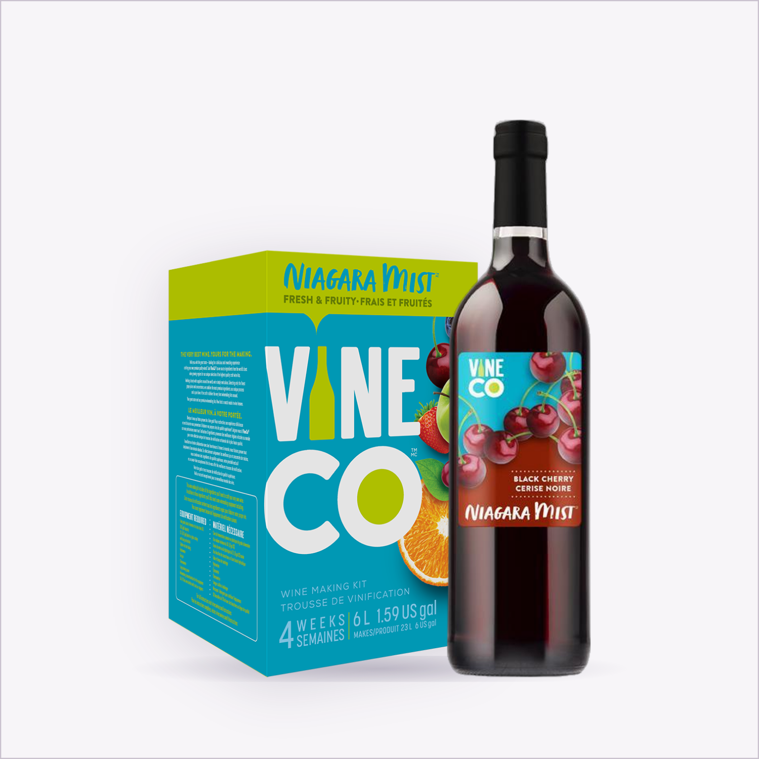 Niagara Mist Black Cherry wine kit box and finished bottle