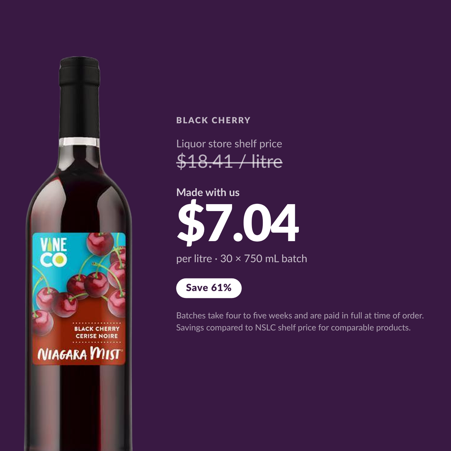 Niagara Mist Black Cherry — $7.04 per litre made with us, save 61% vs liquor store shelf price