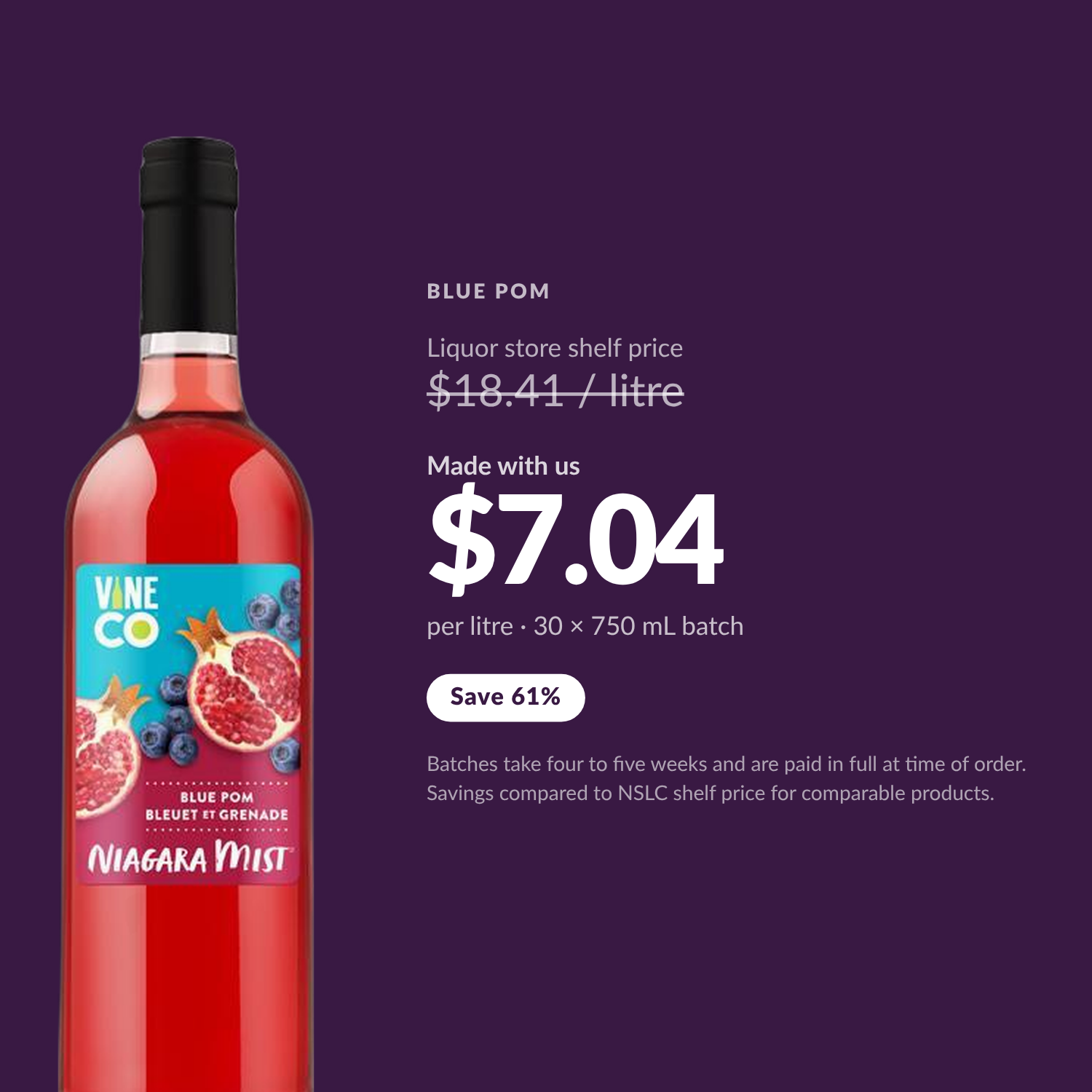 Niagara Mist Blue Pom — $7.04 per litre made with us, save 61% vs liquor store shelf price