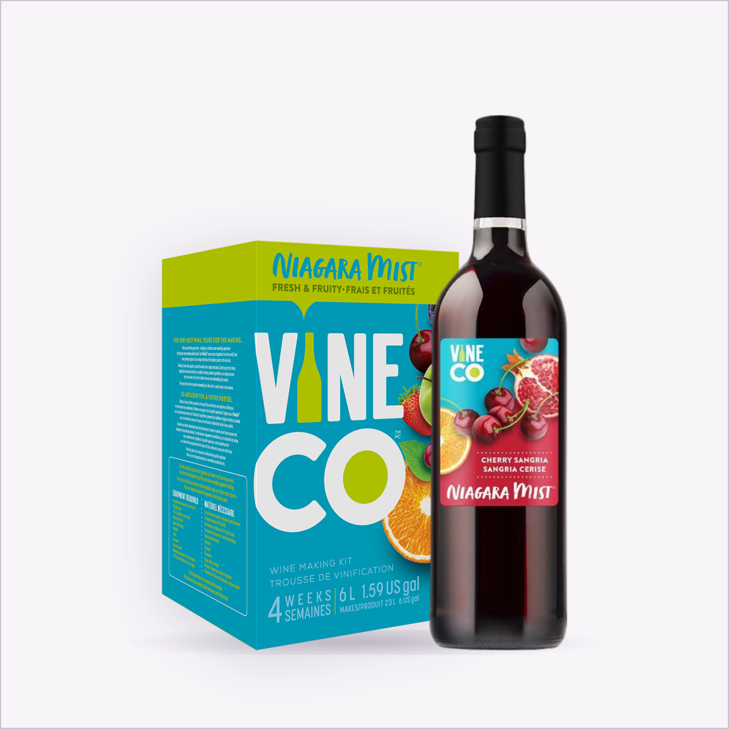 Niagara Mist Cherry Sangria wine kit box and finished bottle