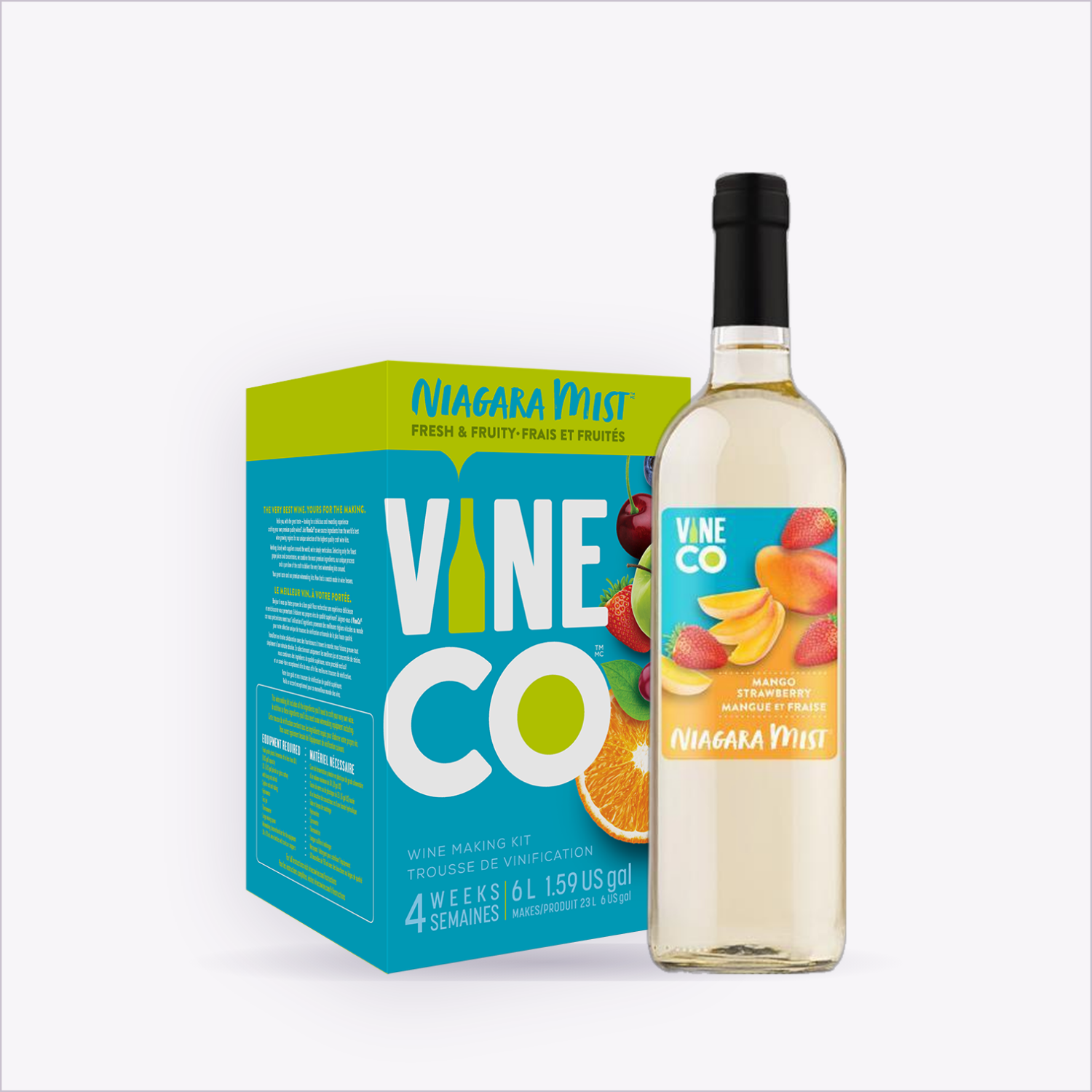 Niagara Mist Mango Strawberry wine kit box and finished bottle