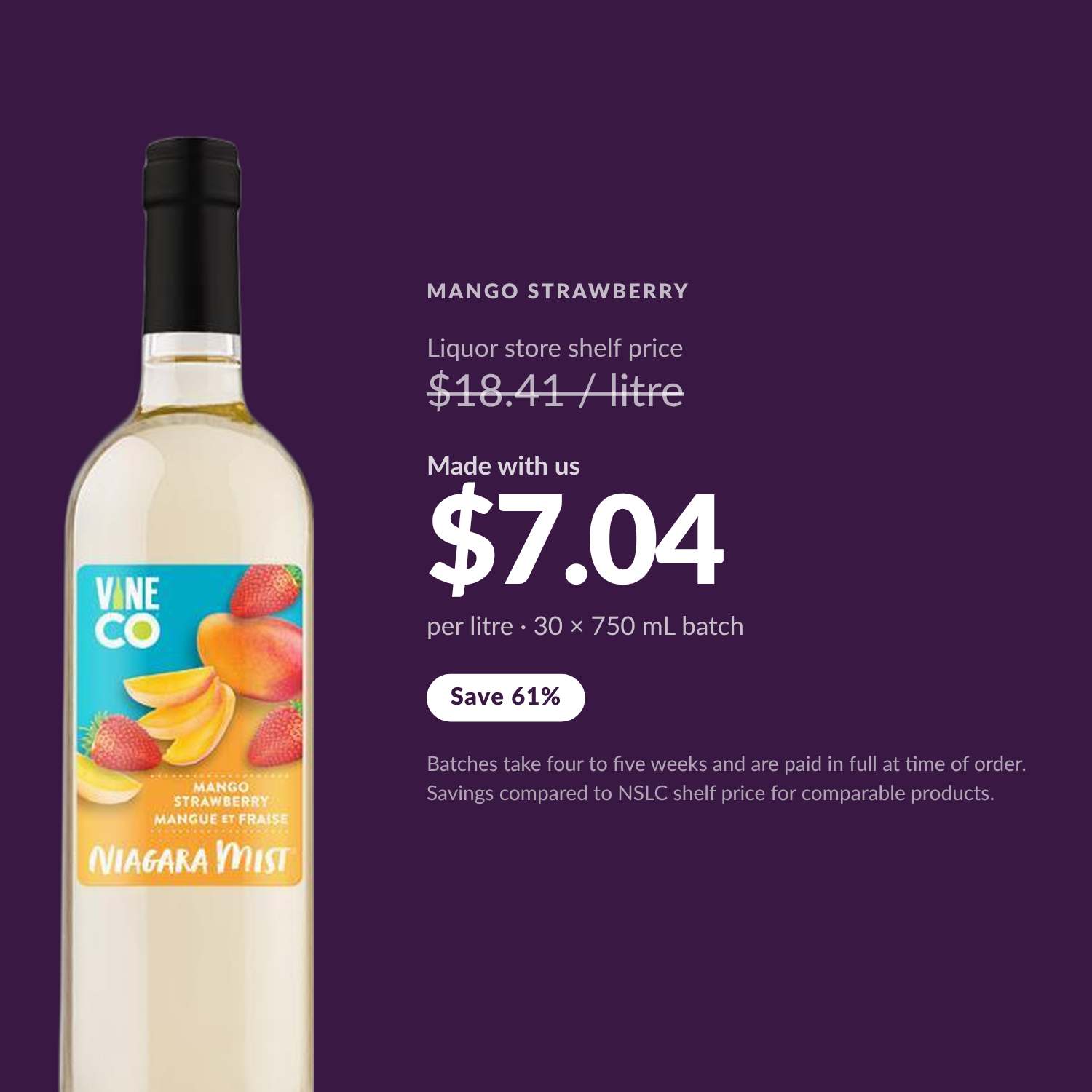 Niagara Mist Mango Strawberry — $7.04 per litre made with us, save 61% vs liquor store shelf price