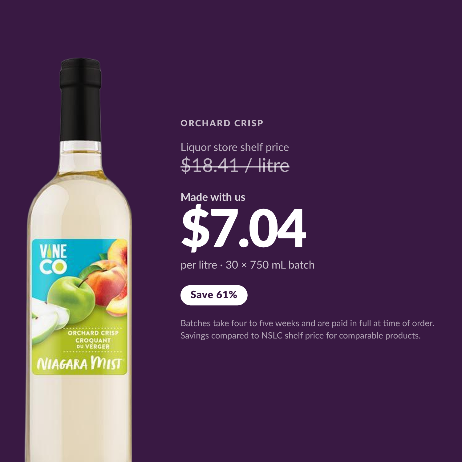 Niagara Mist Orchard Crisp — $7.04 per litre made with us, save 61% vs liquor store shelf price