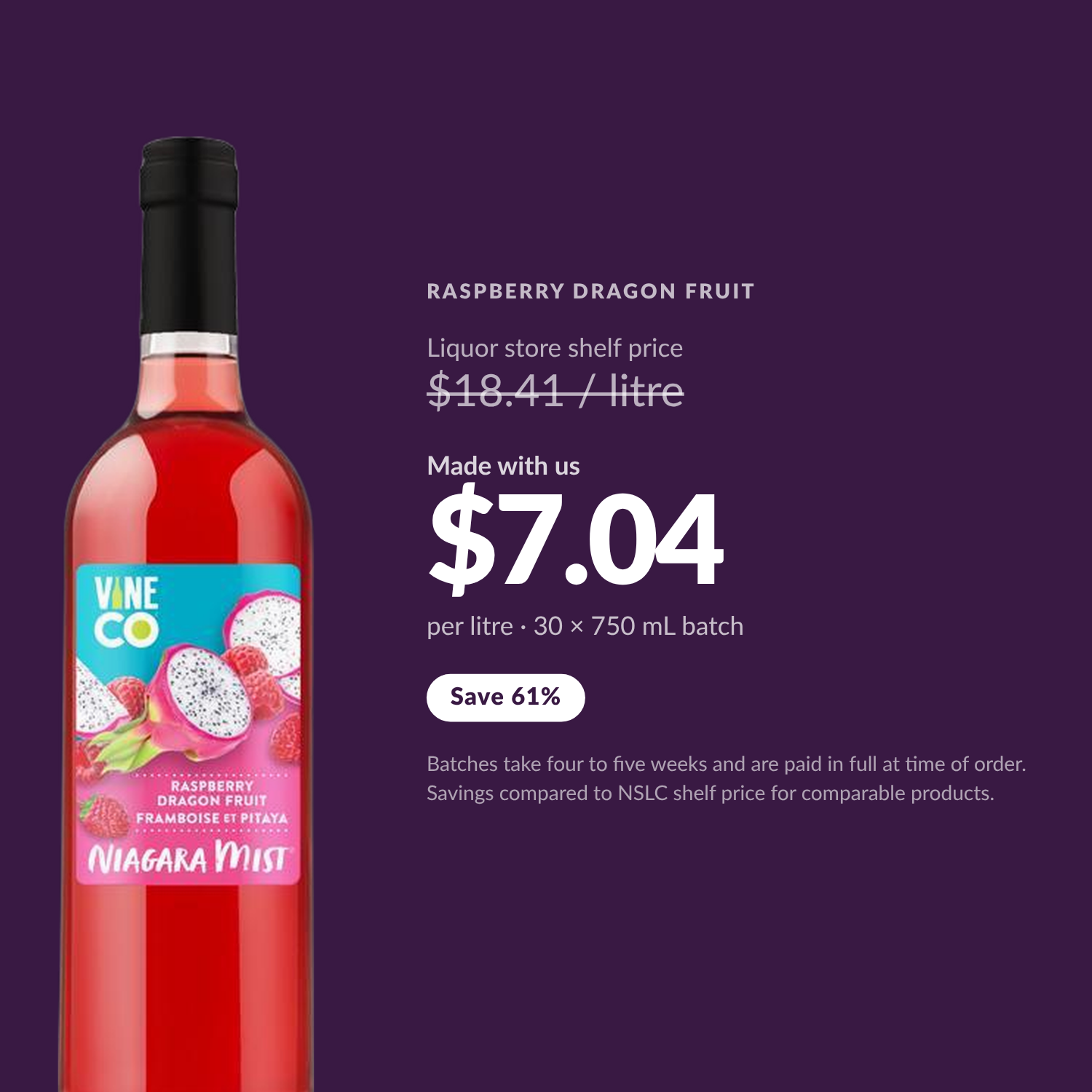 Niagara Mist Raspberry Dragon Fruit — $7.04 per litre made with us, save 61% vs liquor store shelf price